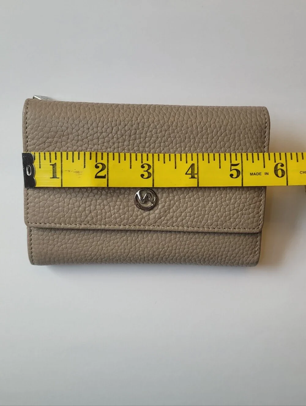 Valentina Taupe Pebbled Leather Trifold Wallet NWOT